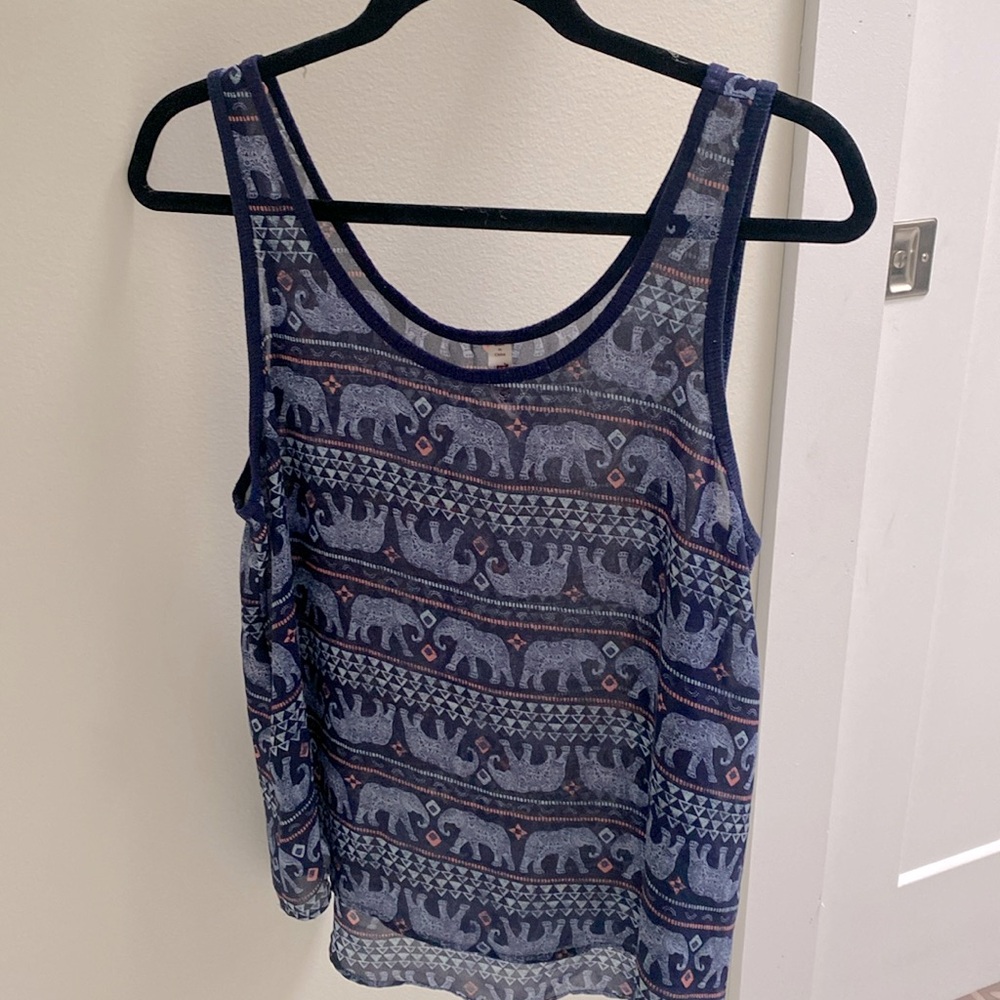Fun, elephant themed sheer Mudd tank top